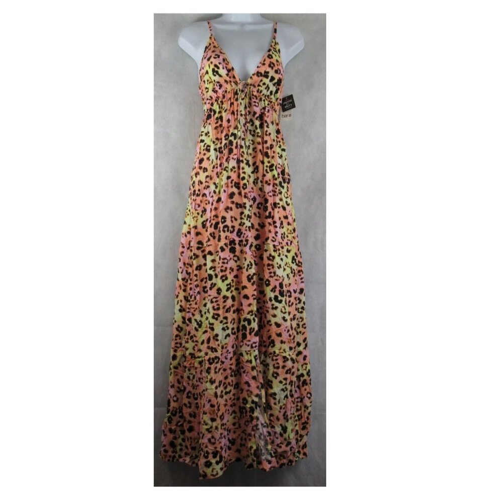 NWT Bar III Women's 100% Rayon Maxi Dress Swim Cover-Up, Multi Animal Print, XS